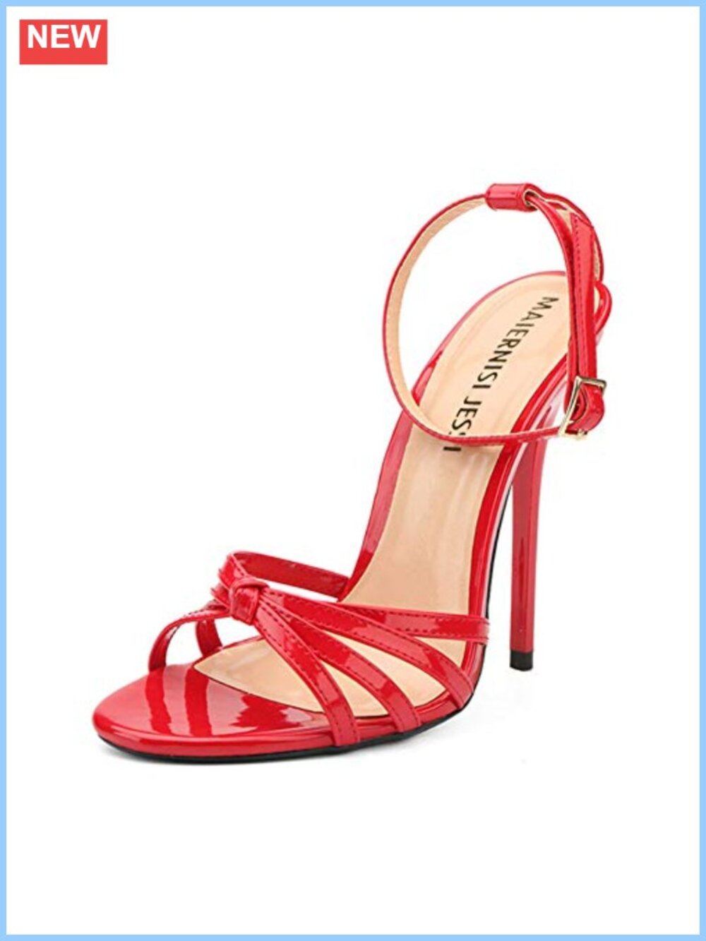 Unisex Strappy Stiletto Sandals Ankle Strap 5.1 Inch High Heel Patent PU